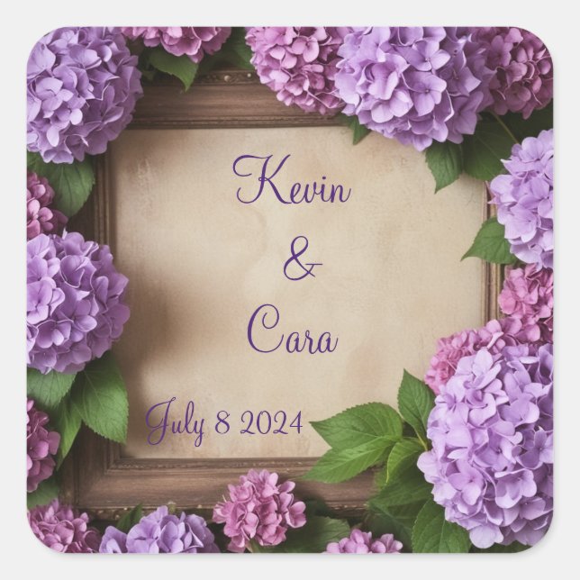 Adesivo Quadrado Hortênsias Roxas e Rosadas (Frente)