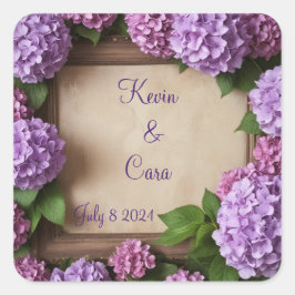 Adesivo Quadrado Hortênsias Roxas e Rosas