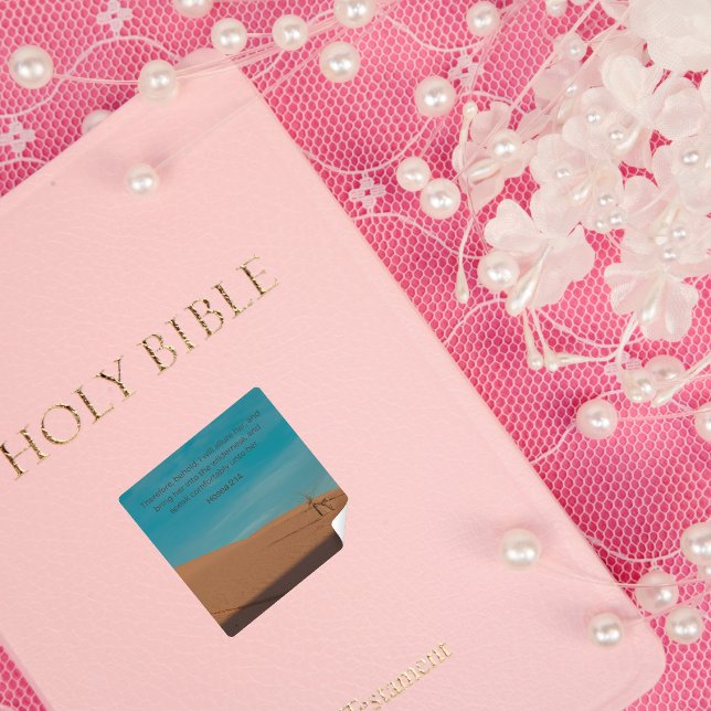 Adesivo Quadrado Hosea 2:14 KJV – Coleção Fé no Deserto (Criador carregado)