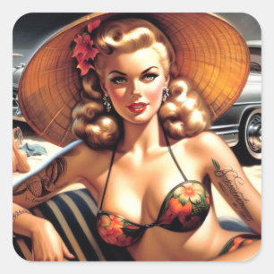 Adesivo Quadrado Hot Beach Pin-up
