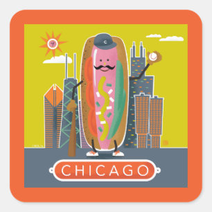 Adesivo Quadrado Hotdog do Estilo Chicago