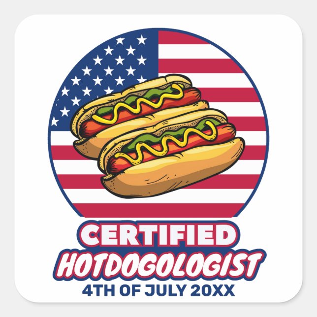 Adesivo Quadrado Hotdogologista certificado - American Flag Hot Dog (Frente)