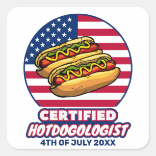 Adesivo Quadrado Hotdogologista certificado - American Flag Hot Dog