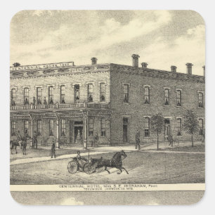 Adesivo Quadrado Hotel centenário, Tecumseh, e Neb, Nebraska