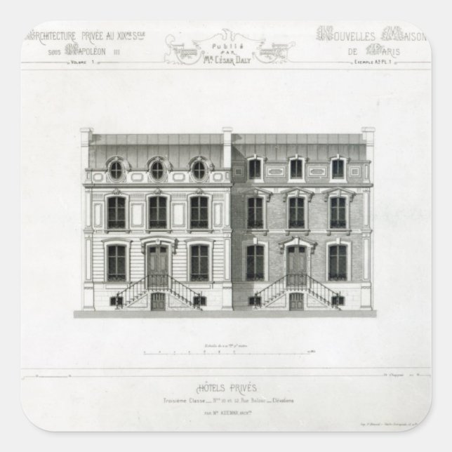 Adesivo Quadrado Hotels Prives, 10 e 12 Rue Balzac, Paris (Frente)