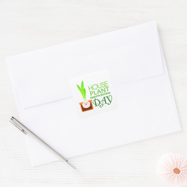 Adesivo Quadrado Houseplant Appreciation Day Cute Potted Flower  (Envelope)