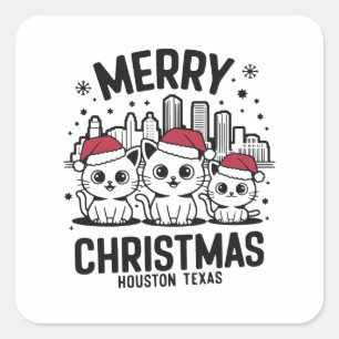 Adesivo Quadrado Houston City Texas Merry Christmas Cats EUA