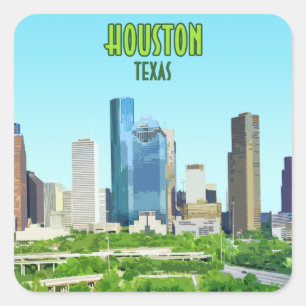 Adesivo Quadrado Houston Texas Centro Vintage
