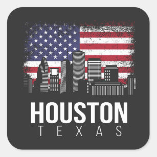 Adesivo Quadrado Houston Texas e American Flag