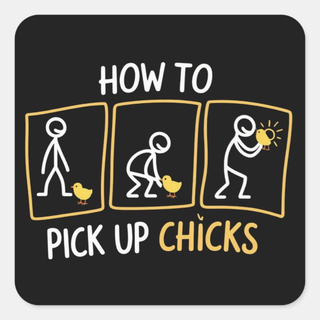 Adesivo Quadrado How to Pick up Chicks Funny Sarcastic Sarcasm Joke (Frente)