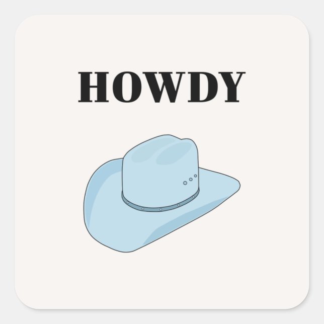 Adesivo Quadrado Howdy Cowboy Hat Baby Blue (Frente)