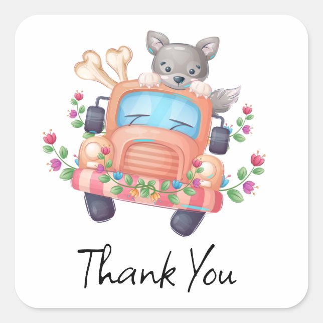 Adesivo Quadrado Howling and Joy Cute Cinza Wolf (Frente)