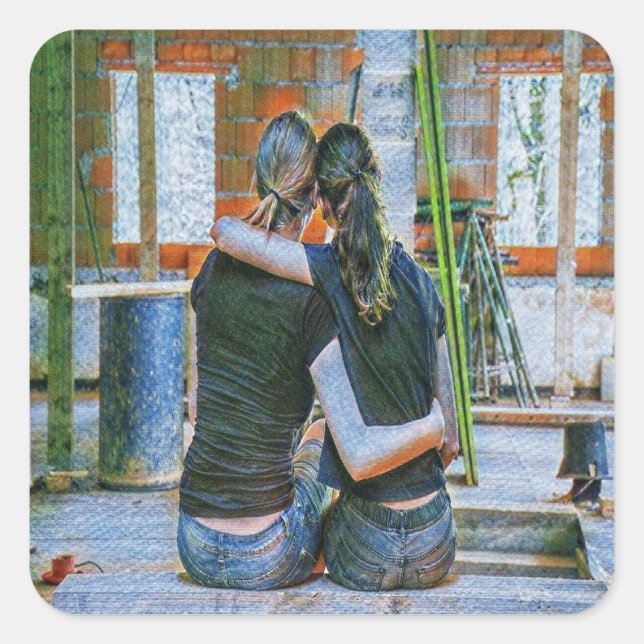 Adesivo Quadrado Hugging friends (Frente)