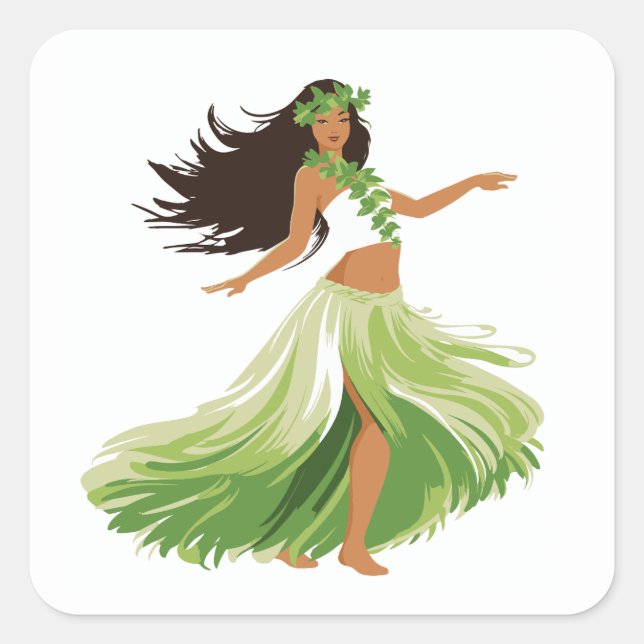 Adesivo Quadrado Hula Dancer Grass Skirt Havaiano Sticker (Frente)