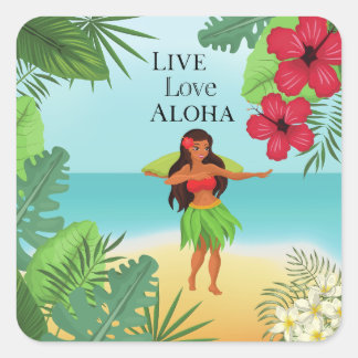 Adesivo Quadrado Hula Girl Live Love Aloha