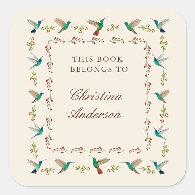 Adesivo Quadrado Hummingbird Bookplate (Frente)
