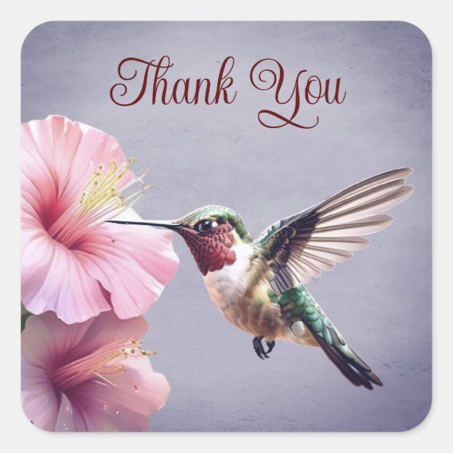 Adesivo Quadrado Hummingbird e Hibiscus | Purple Obrigado (Frente)
