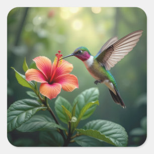 Adesivo Quadrado Hummingbird em Hibiscus