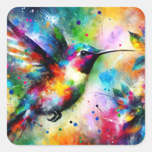 Adesivo Quadrado Hummingbird Impressionista Whimsical Colorcista