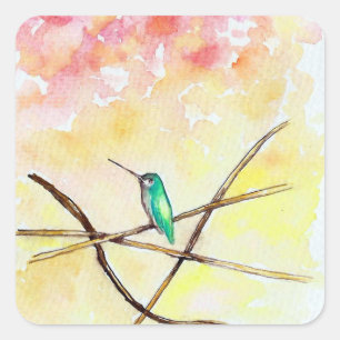 Adesivo Quadrado Hummingbird no Sunset Painting