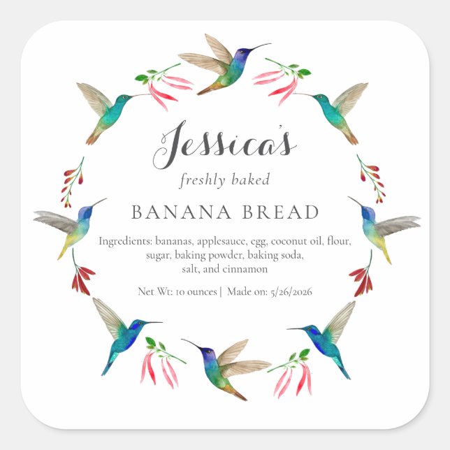 Adesivo Quadrado Hummingbird Product Label (Frente)