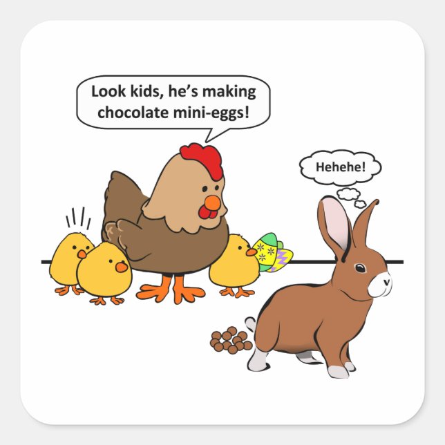 Adesivo Quadrado Humor de Chocolate Coelho da Páscoa (Frente)
