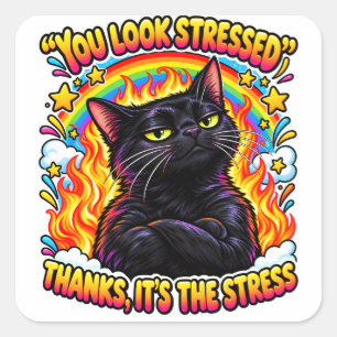 Adesivo Quadrado Humor de Gato Preto Sarcástico   Citação Engraçada