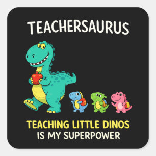 Adesivo Quadrado Humor de professor Teachersaurus com pequenos dino