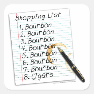 ADESIVO QUADRADO HUMOR DO COCKTAIL DA LISTA DE COMPRA DO BOURBON