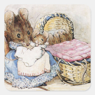 Adesivo Quadrado Hunca Munca Seus Bebês Dois Mouse Beatrix Potter