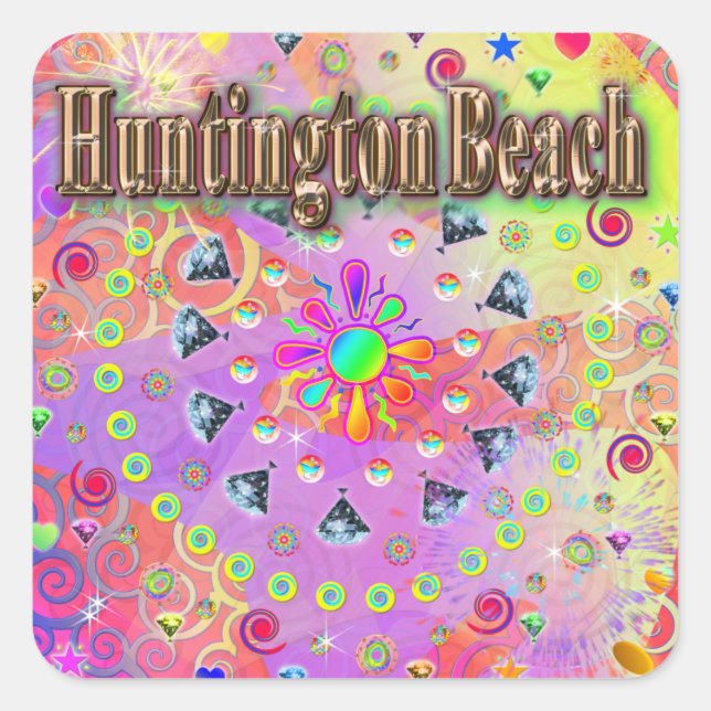 Adesivo Quadrado Huntington Beach Lucky Ouro Sticker (Frente)