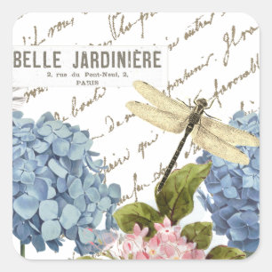 Adesivo Quadrado Hydrangeas Dragonfly - Script Garden