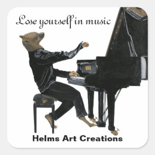 Adesivo Quadrado Hyena Piano Music Pianista Fantasy Art Sticker