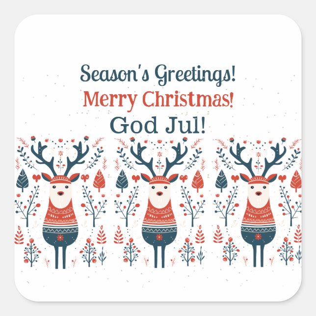 Adesivo Quadrado Hygge Christmas Deer Design - Scandi Personalizáve (Frente)