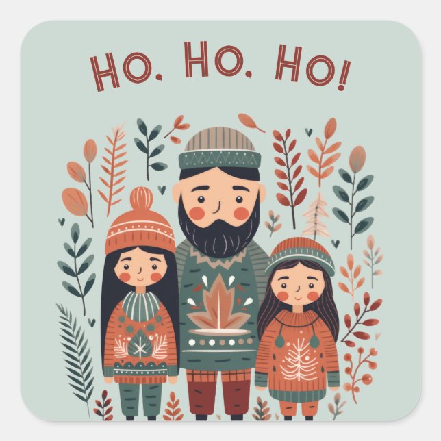 Adesivo Quadrado Hygge Christmas Scandinavian Cozy Family (Frente)