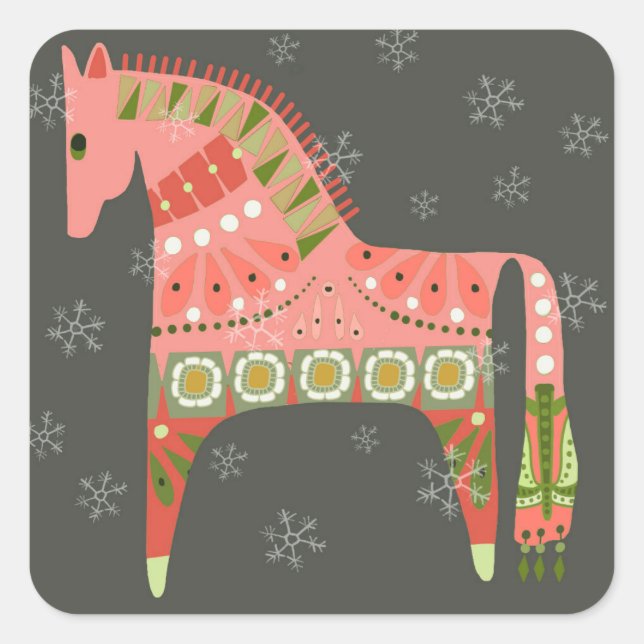 Adesivo Quadrado Hygge Holiday Horse Rounds Square Stickers (Frente)
