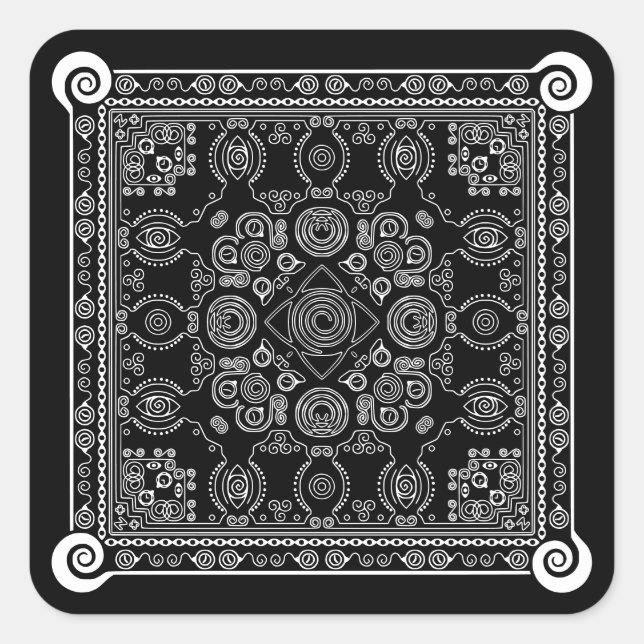 Adesivo Quadrado Hypno Hanky Spiral Bandana, Handkerhead Sticker (Frente)