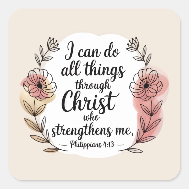 Adesivo Quadrado I can do all things through Christ (Frente)