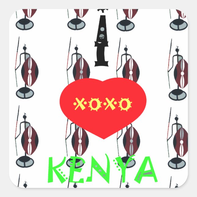 Adesivo Quadrado I Heart Kenya XOXO (Frente)