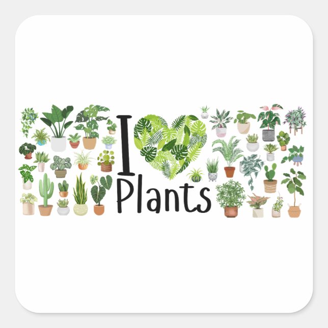Adesivo Quadrado I Heart Plants Sticker (Frente)