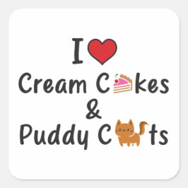 Adesivo Quadrado I Love Cream Cakes & Puddy Cats
