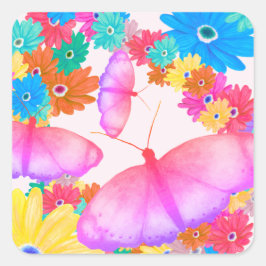 Adesivo Quadrado I Love Flowers. Butterfly Dream