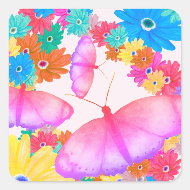 Adesivo Quadrado I Love Flowers. Butterfly Dream (Frente)