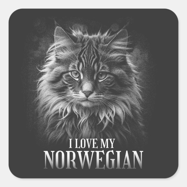 Adesivo Quadrado "I love my Norwegian cat" (Frente)