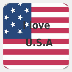 Adesivo Quadrado I Love U.S.A Swirl: Patriotic Heart Art Impressão