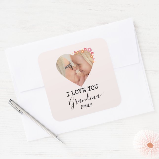 Adesivo Quadrado I Love You Grandma | Personalized Sticker (Envelope)
