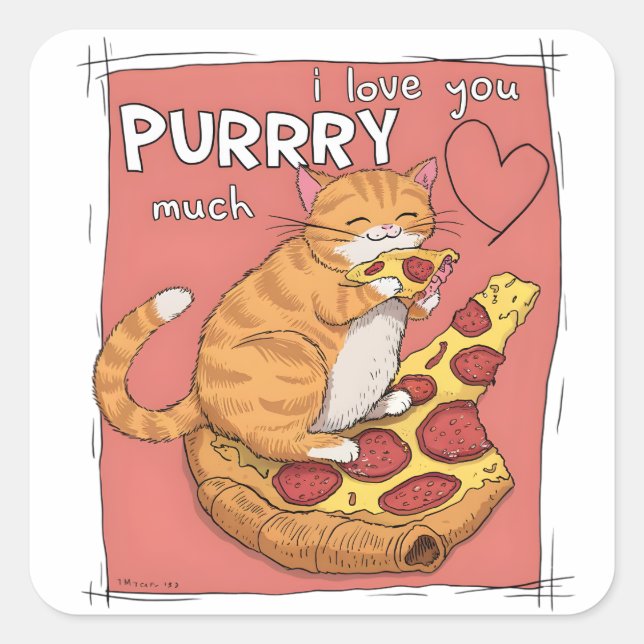 Adesivo Quadrado I Love You Purrry Much Funny Cat Lover Gift  (Frente)