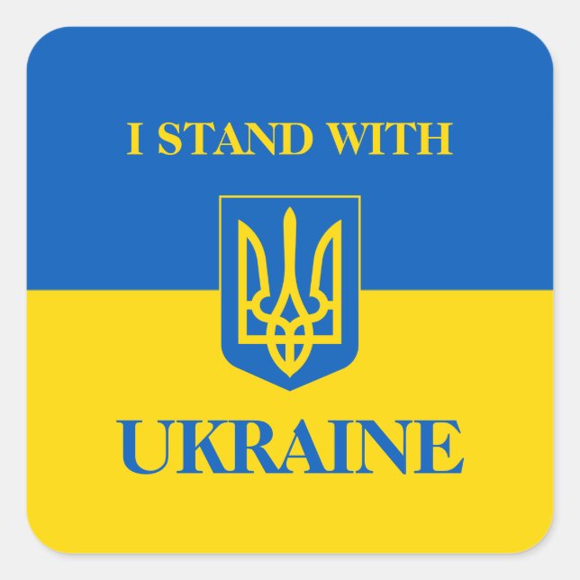 Adesivo Quadrado I Stand With Ukraine. Ukrainian Flag & Trident.  (Frente)