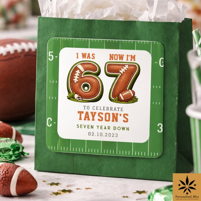 Adesivo Quadrado I Was 6, Now I’m 7 – Football America 7th Birthday (I Was 6, Now I’m 7 – Football America 7th Birthday sticker)