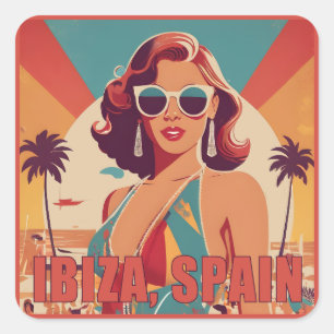 Adesivo Quadrado Ibiza, Poster de viagens Espanha